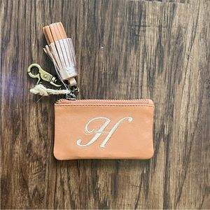 Anthropologie tasseled monogram coin pouch letter H